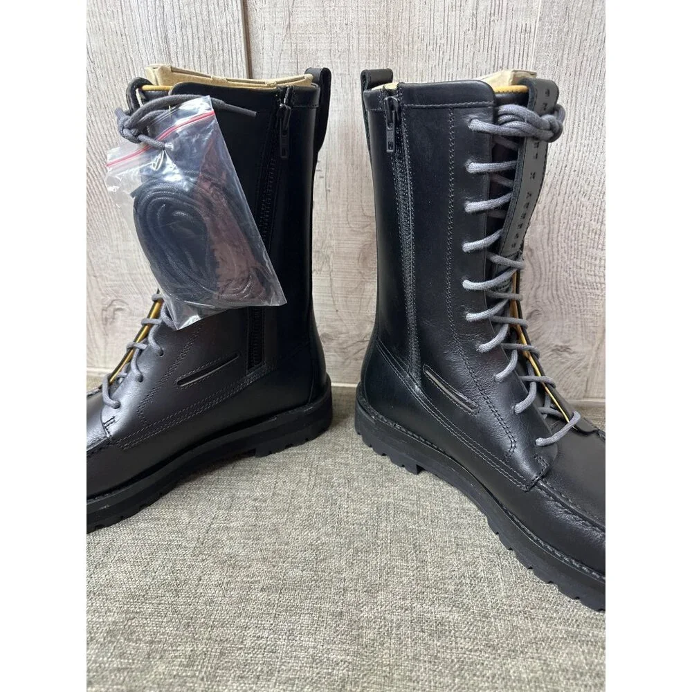Sperry x John Legend Mens Sz 9 Tall Black Leather Lace-Up Boots w/ Side Zipper